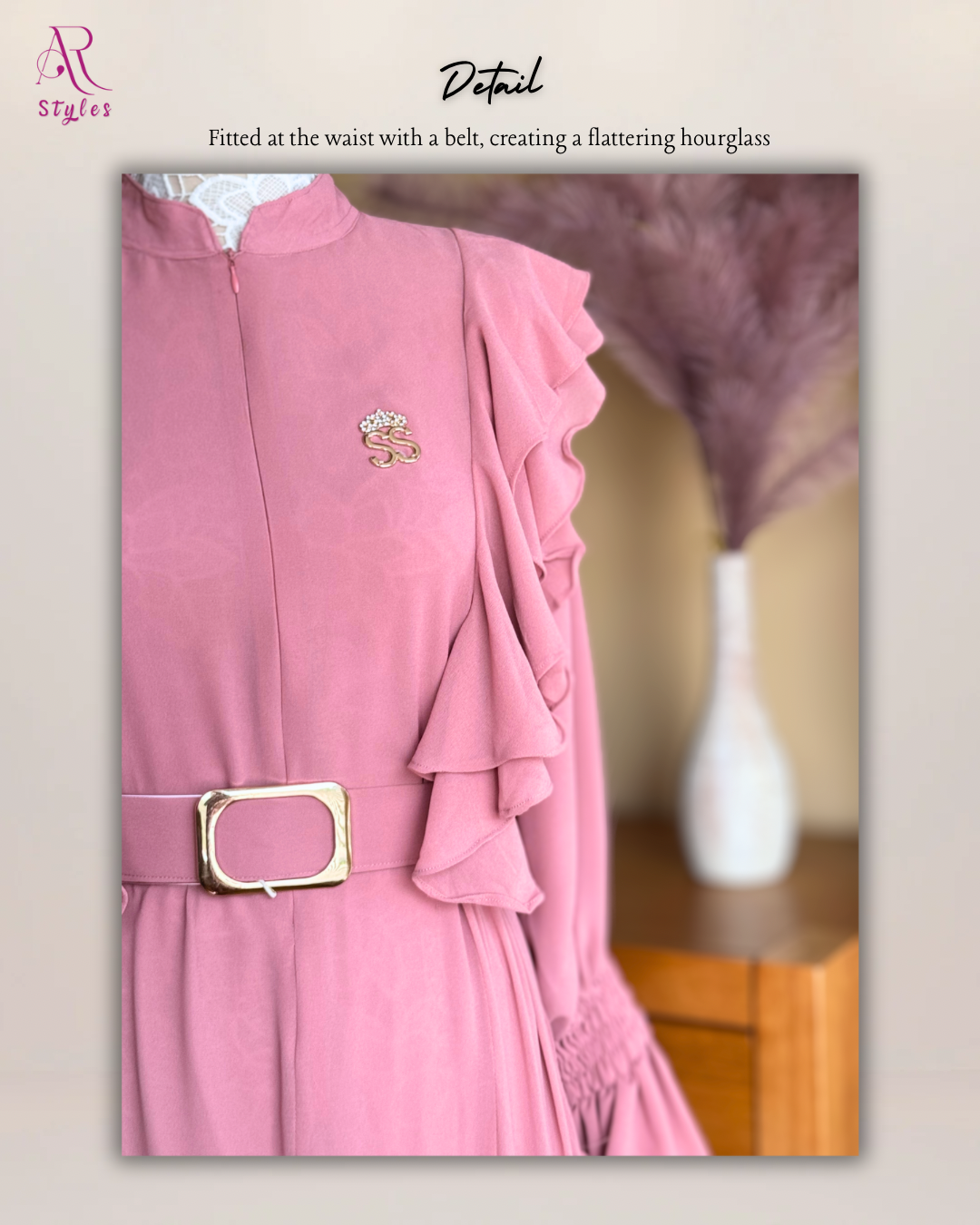 Ruffle Dusty Rose Belted Dress