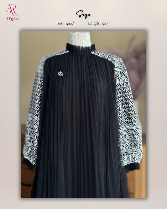 Embroidery Pleated Tulle Dress