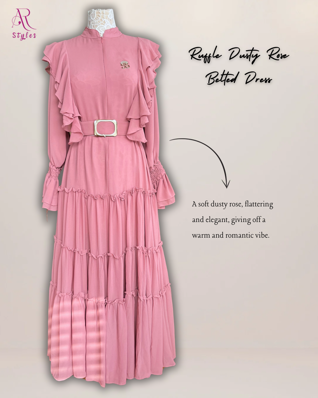 Ruffle Dusty Rose Belted Dress
