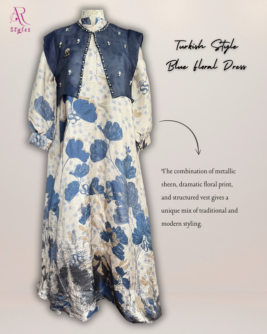 Turkish Style Blue Floral Dress