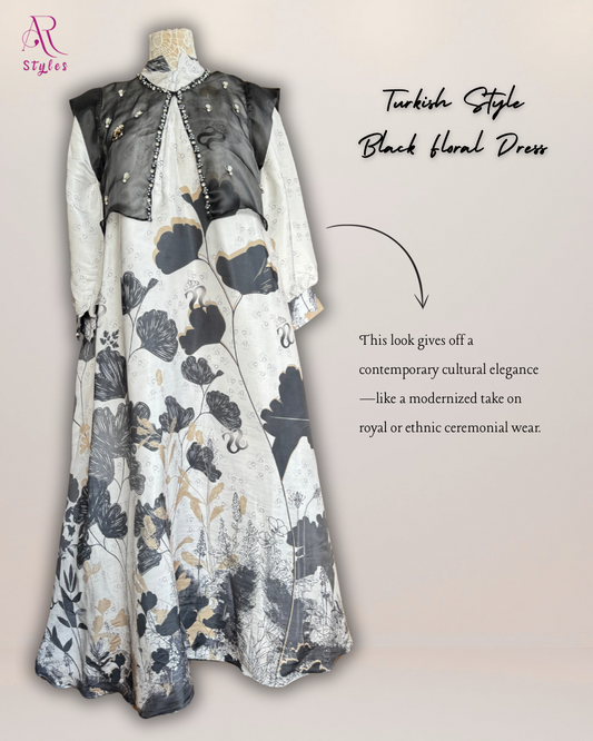Turkish Style Black Floral Dress