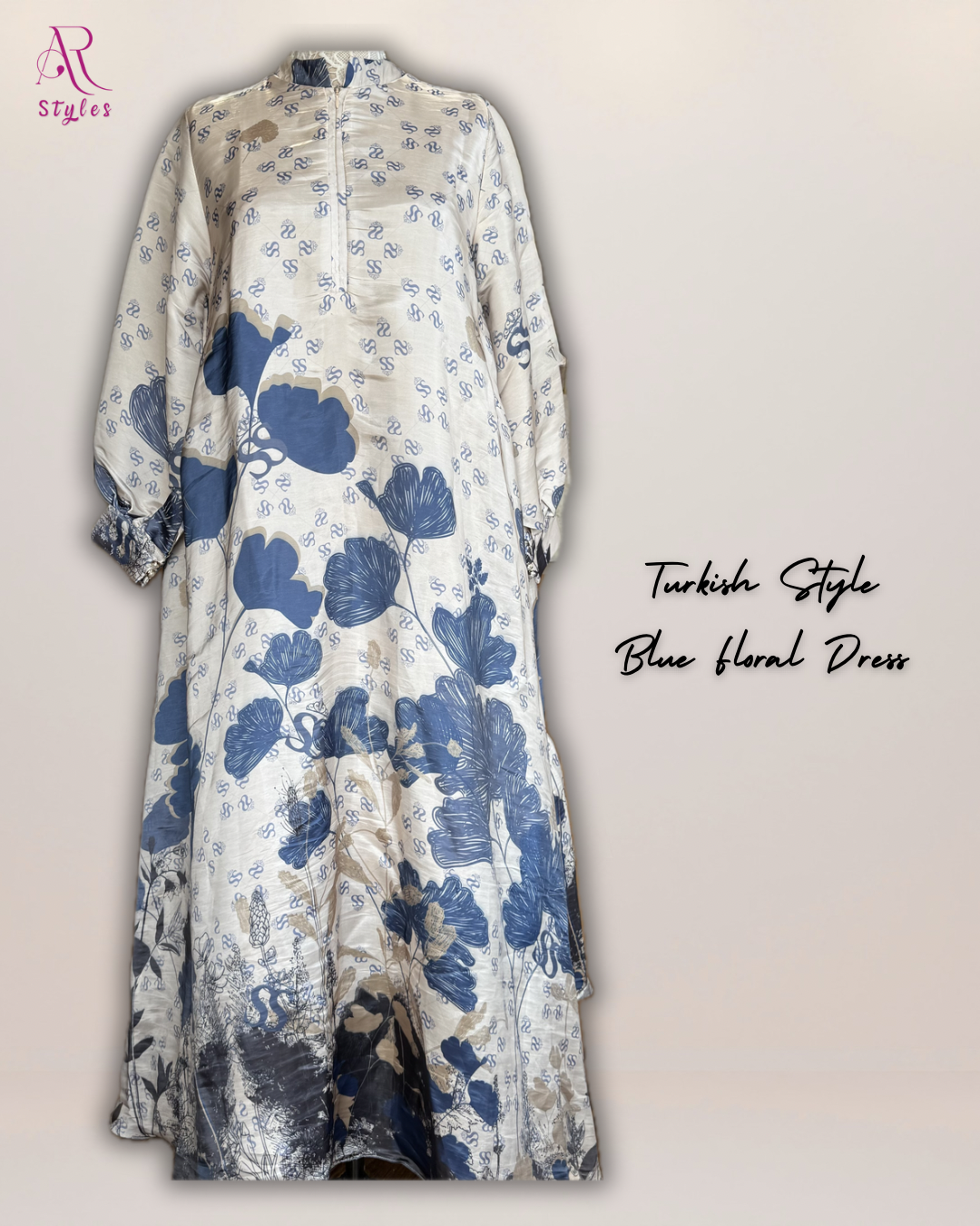 Turkish Style Blue Floral Dress