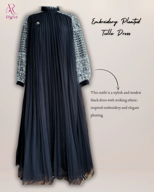 Embroidery Pleated Tulle Dress