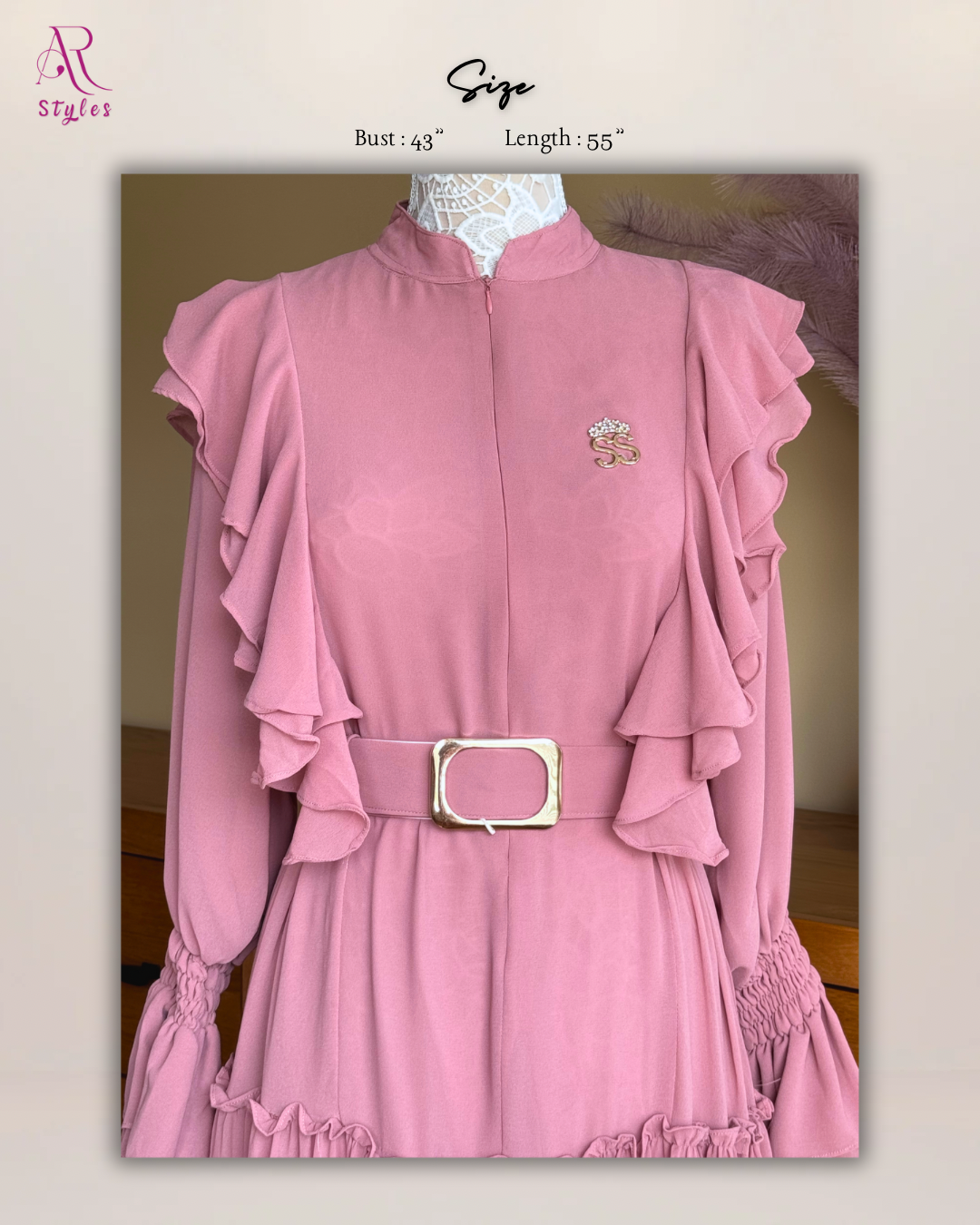 Ruffle Dusty Rose Belted Dress