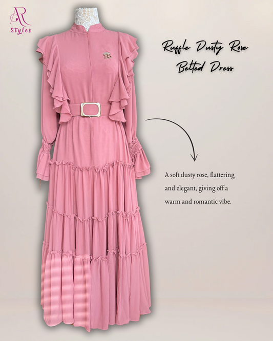 Ruffle Dusty Rose Belted Dress