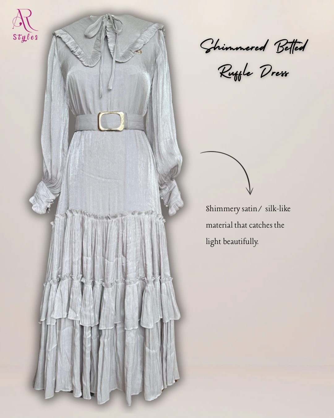 Shimmered Belted Ruffle Dress