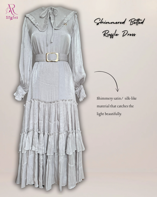 Shimmered Belted Ruffle Dress