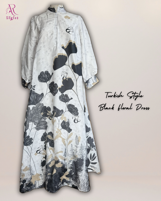 Turkish Style Black Floral Dress