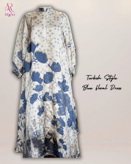 Turkish Style Blue Floral Dress